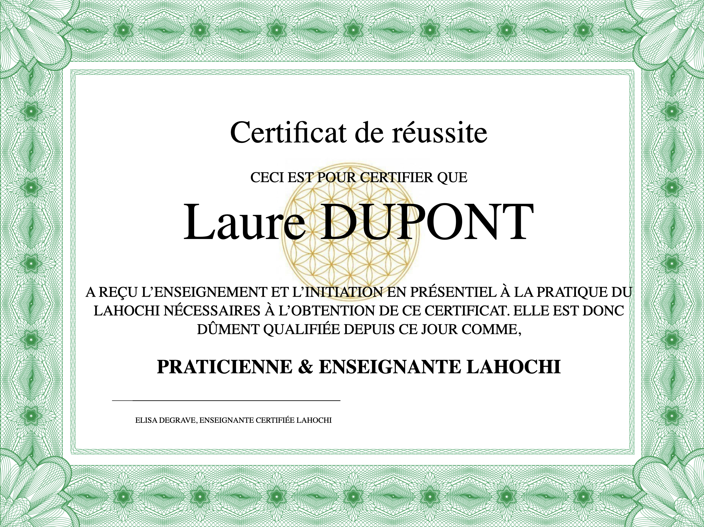 Certificat LaHoChi